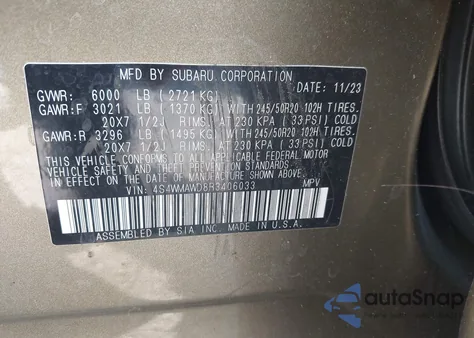 2024 Subaru Ascent Touring 7-Passenger z USA, uszkodzony, nr VIN 4S4WMAWD8R3406033